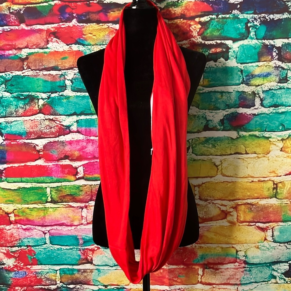 Red Infinity Scarf‎ with Hidden Zipper Pocket 0182